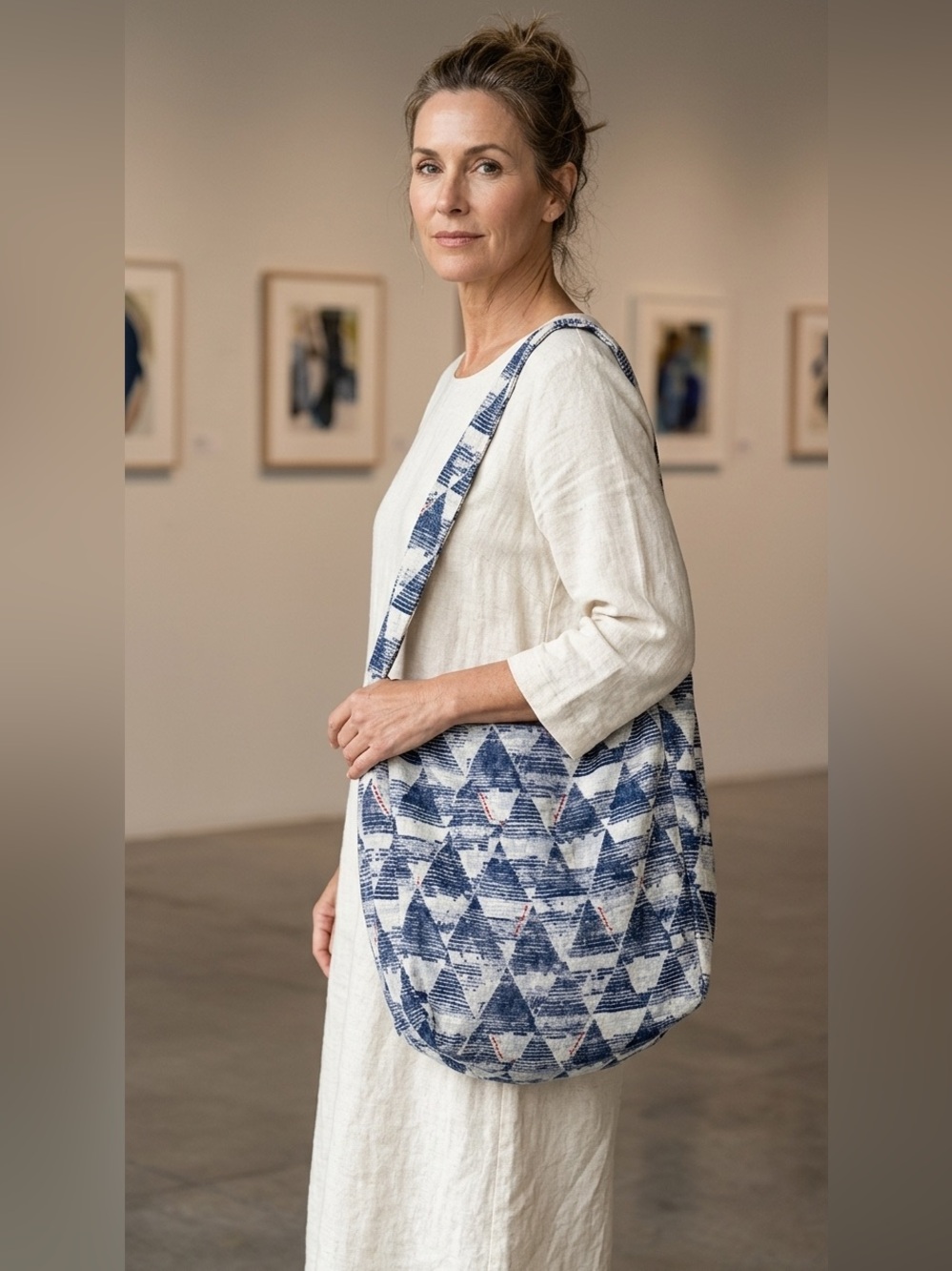 Free People Hobo Tote Bag Blue White Reusable Lightweight Shopping Beach Bag